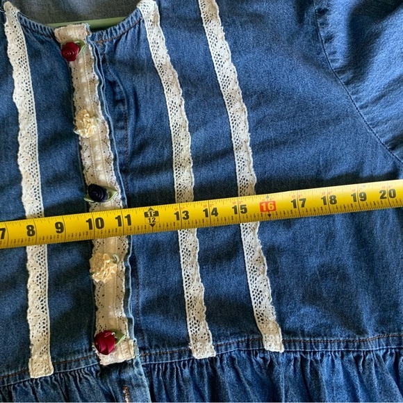 Women’s Vintage Chorus Blues Size 14 Blue Jean Denim Lace Dress With Pockets - Picture 12 of 12